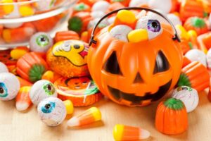 Halloween-themed candy on a table